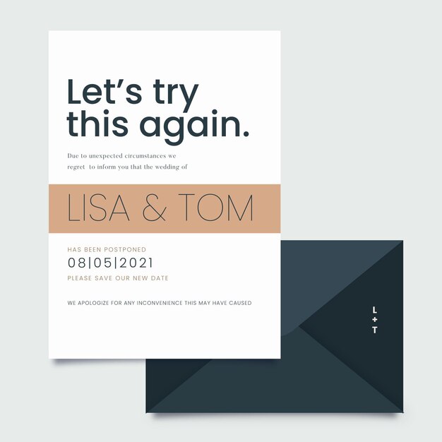 Typographic postponed wedding card