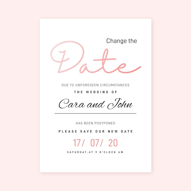 Typographic postponed wedding card