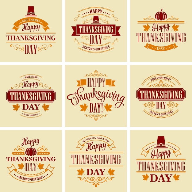 Free vector typographic thanksgiving card set