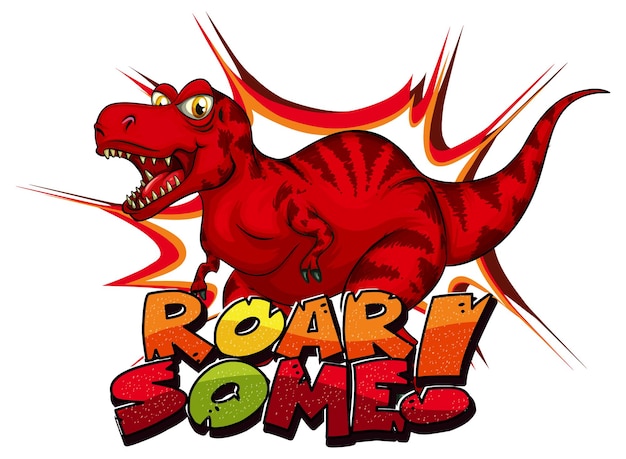 Free vector tyrannosaurus rex dinosaur cartoon character with cutest dino font banner