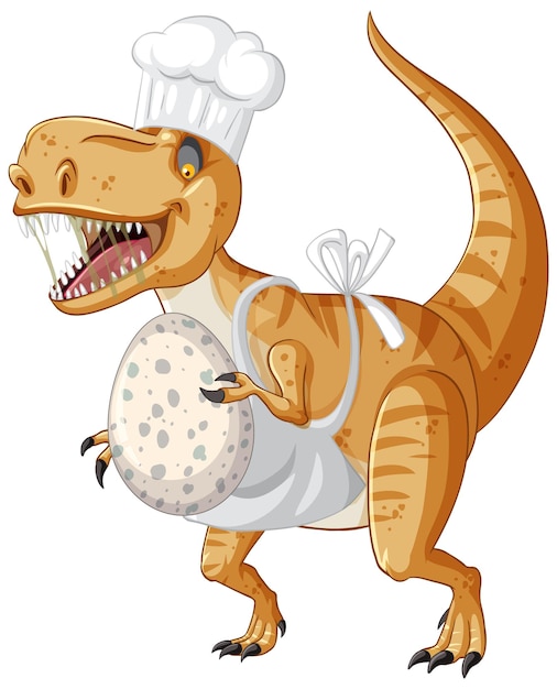 Free vector tyrannosaurus rex dinosaur holding egg in cartoon style