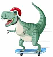 Free vector tyrannosaurus rex dinosaur on skateboard in cartoon style
