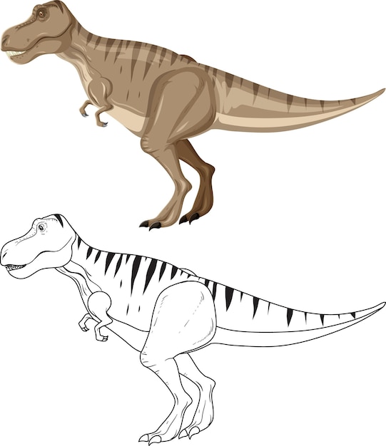 Free vector tyrannosaurus rex dinosaur with its doodle outline on white back