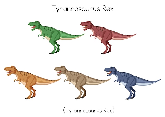 무료 벡터 5가지 색상의 티라노사우르스 렉스