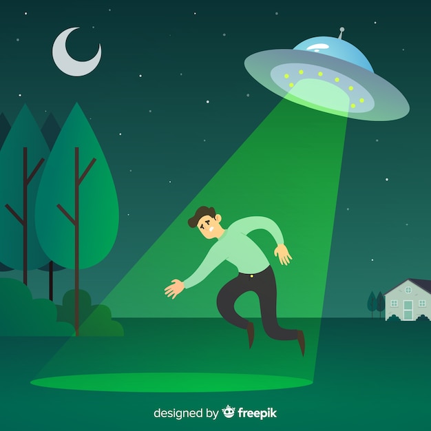 무료 벡터 평면 디자인의 ufo 납치 개념