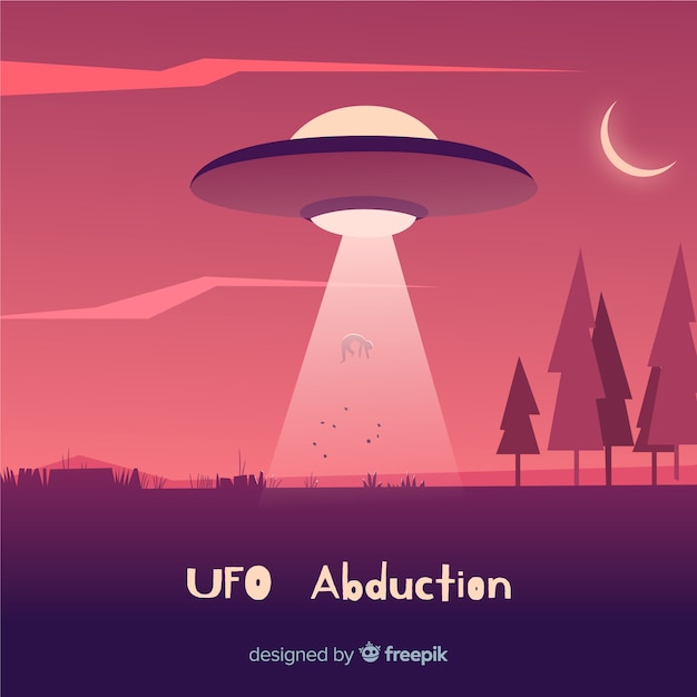 フラットデザインのUFOアブダクションコンセプト