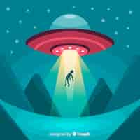 Free vector ufo abduction concept with flat design