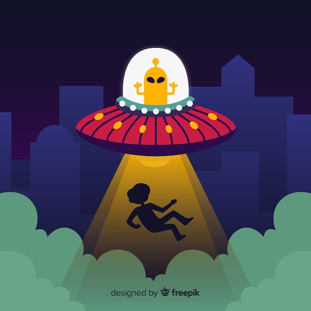 Free vector ufo abduction concept with flat design
