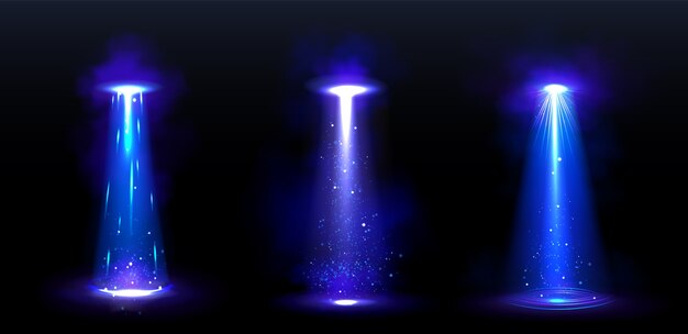 Световые лучи НЛО и светящиеся лучи от космических кораблей пришельцев в ночное время