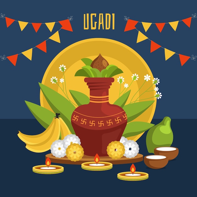 Vettore gratuito banner ugadi in design piatto