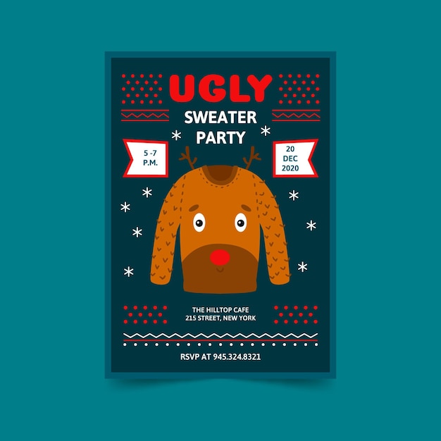 Free vector ugly sweater party invitation template