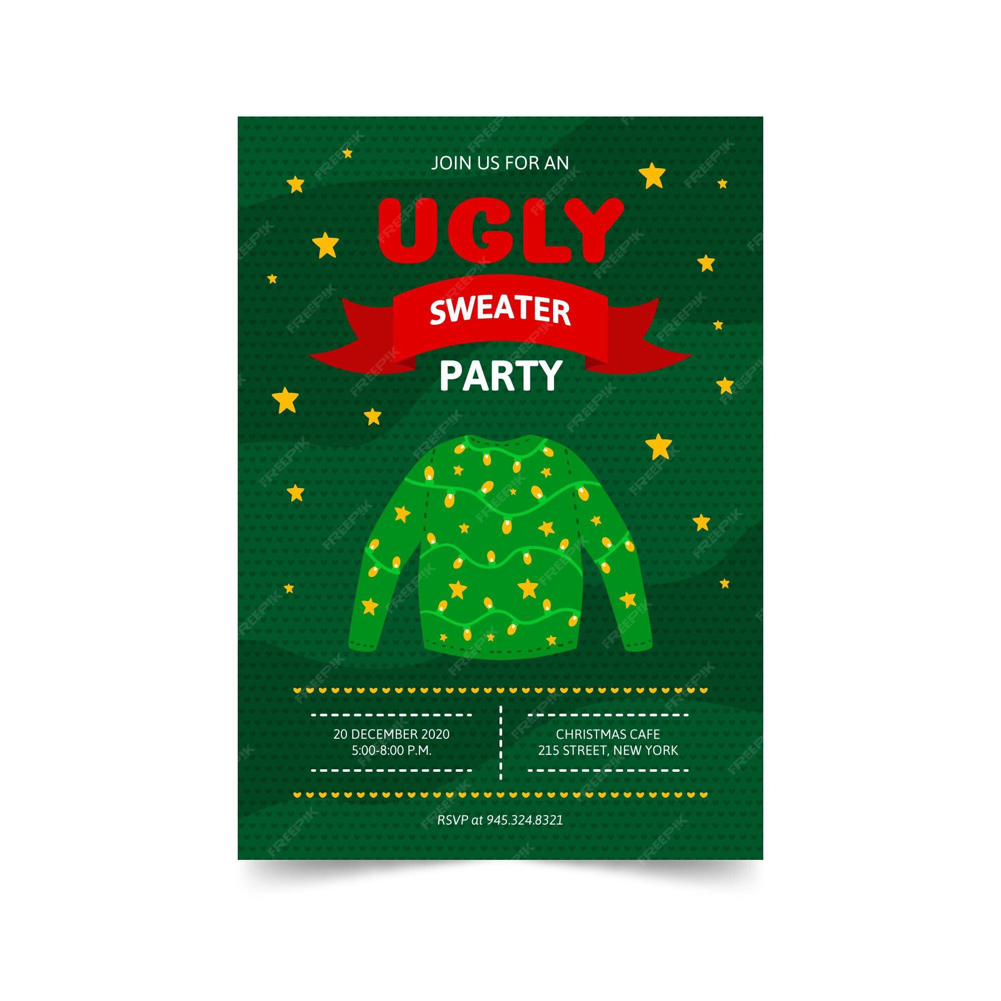 Ugly sweater party banner, invitation or poster for Christmas