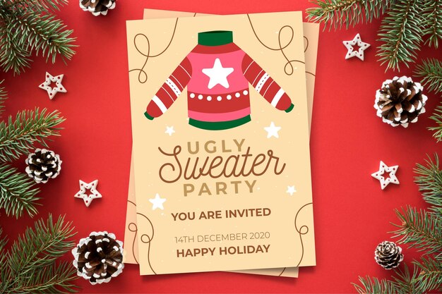 Free vector ugly sweater party invitation template