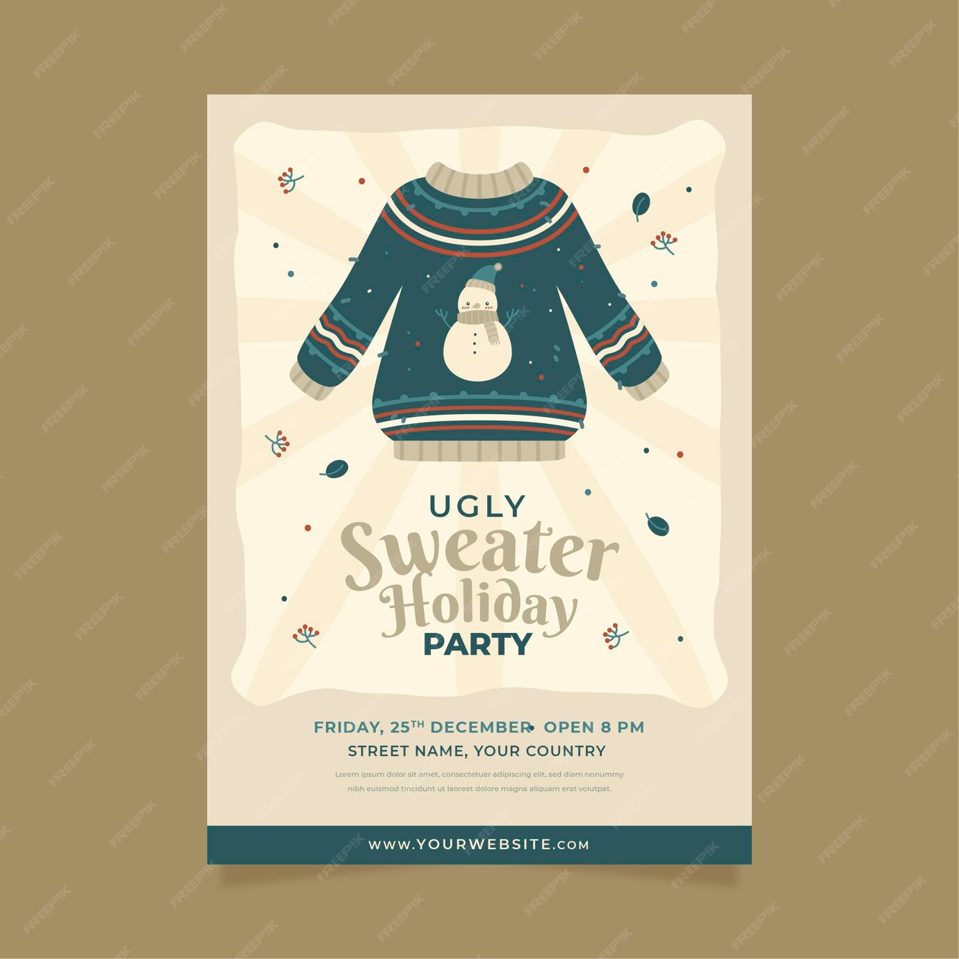 Free Vector | Ugly sweater party invitation template
