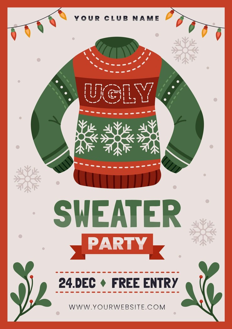 Free Vector | Ugly sweater party invitation template