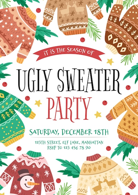 Free vector ugly sweater party invitation template