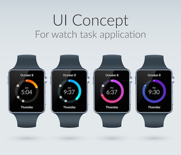 Ui design concept for watch task applications with colorful elements flat illustration