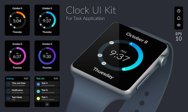 Ui design concept with clock collection and web elements for task application illustration