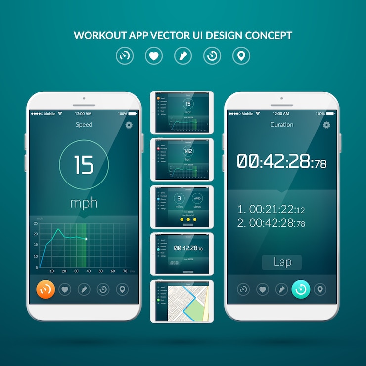 Free Vector ui design concept with web elements of workout application for mobile and tablet devices illustration