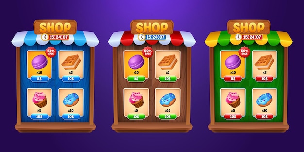 Ui game store frame interface with button cartoon