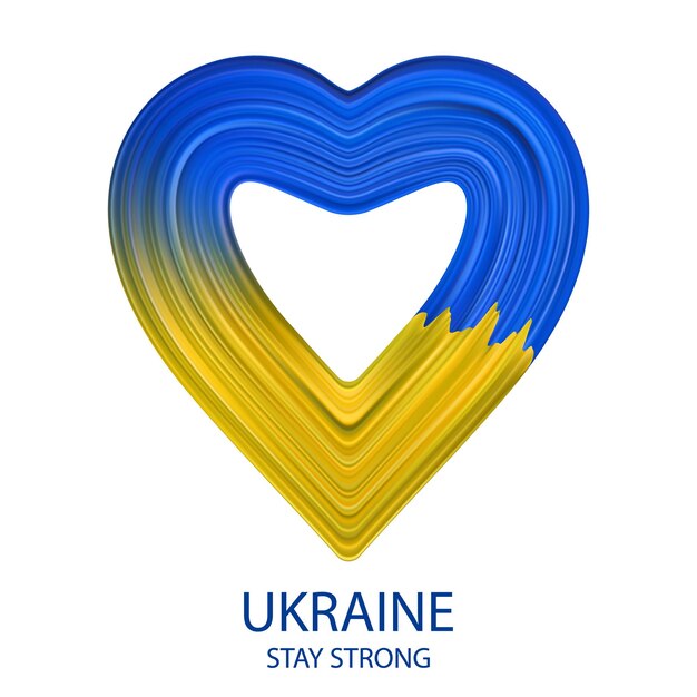 Ukraine colorful flag in heart shape with brush stroke style isolated on white background