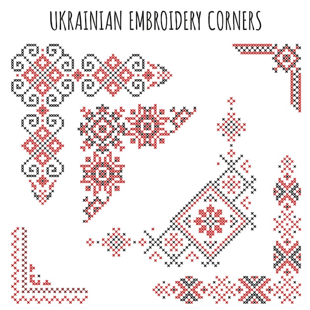 Free vector ukrainian embroidery corners