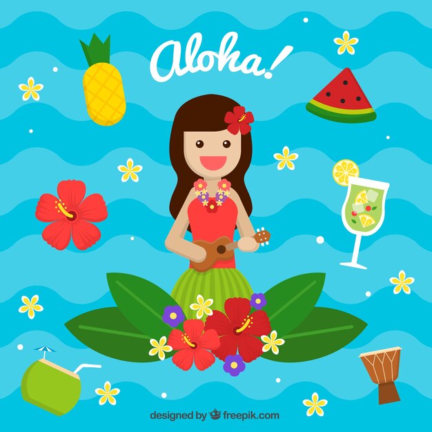 Укулеле девушка aloha фон