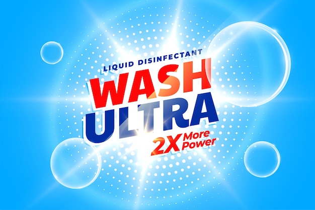 Free vector ultra clean detergent powder label with bubbles and light effect