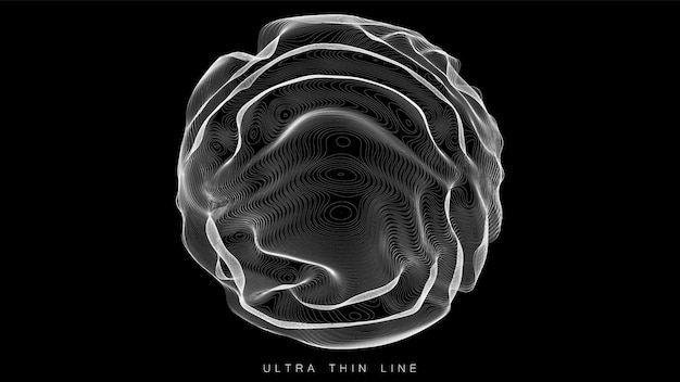 Ultra thin line fluid geometry. Dynamic distorted spheres.