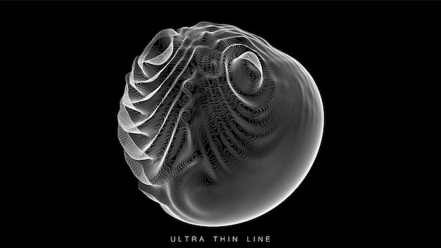 Ultra thin line fluid geometry. dynamic distorted spheres.