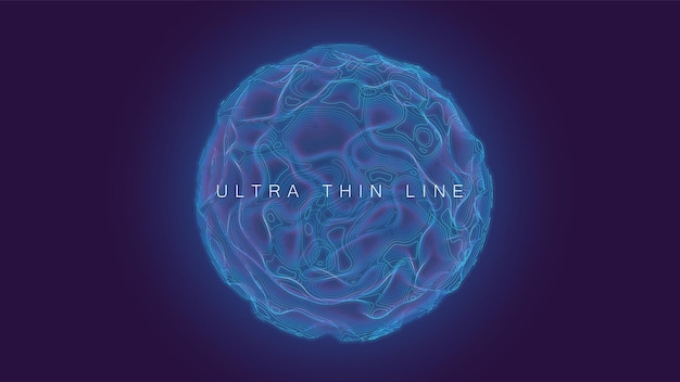 Ultra thin line fluid geometry Dynamic vector distorted spheres Digital fractal 3d swirl Futuristic sound or data waveform Chaotic particle wave motion trails