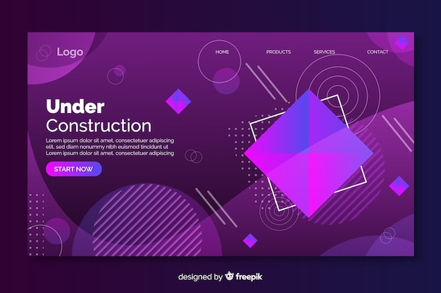 建設中のグラデーション付きの幾何学的なランディングページ