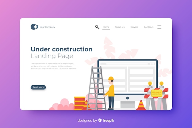 無料ベクター 工事着陸ページ