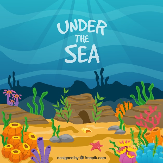 Download Free Under the sea with colored seaweeds background SVG ...