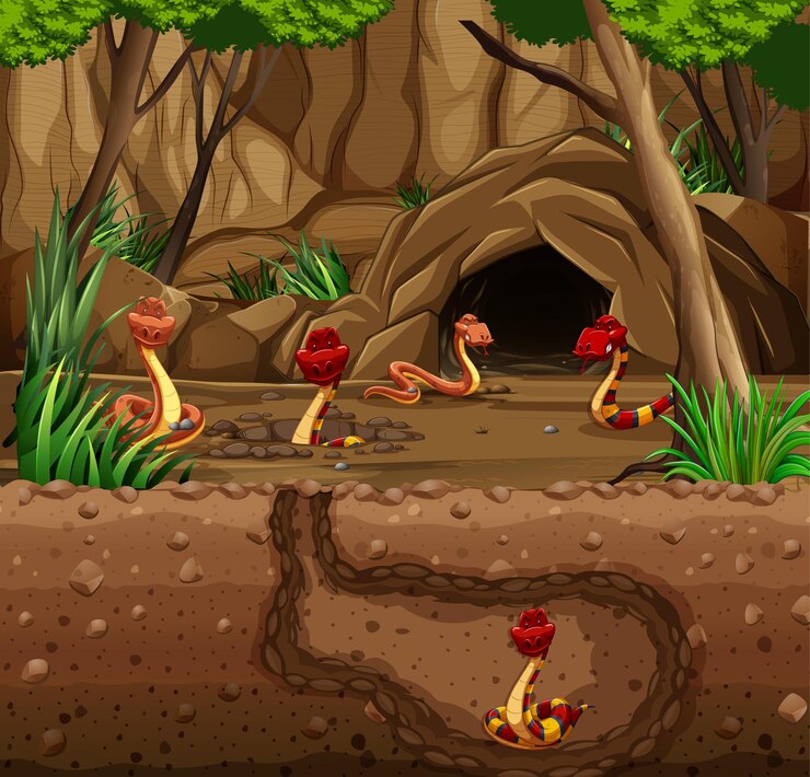 Free Vector underground animal burrow with snake family