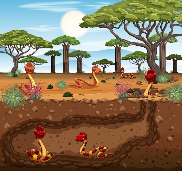 Free Vector underground animal burrow with snake family