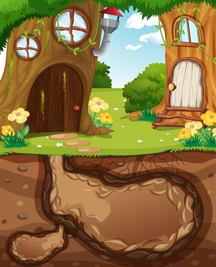 Free Vector underground animal hole with ground surface of the garden scene