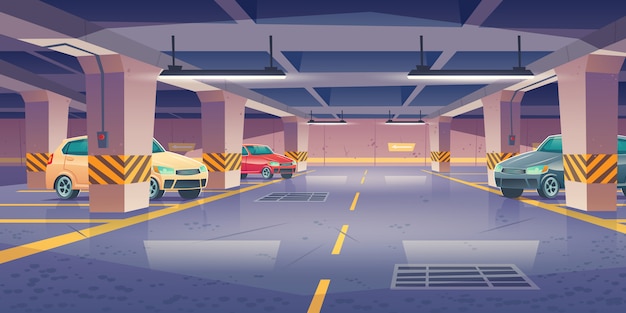 Free vector underground car parking, garage with vacant places