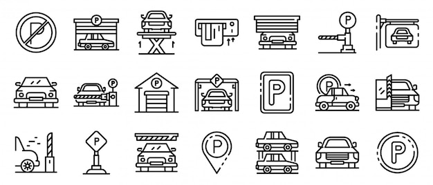 Набор иконок подземной парковки, стиль контура Premium векторы