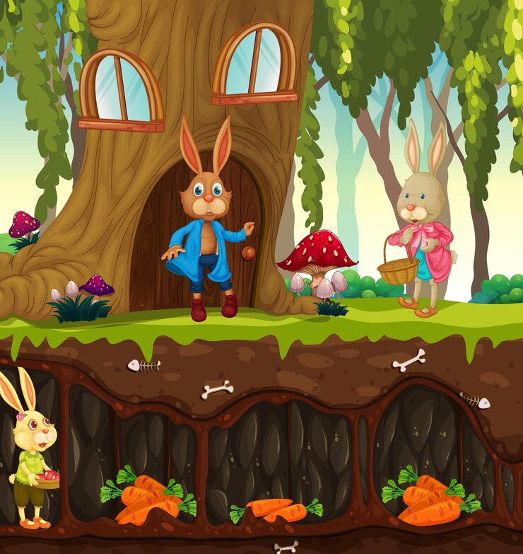 Free Vector underground rabbit hole with ground surface of the garden scene