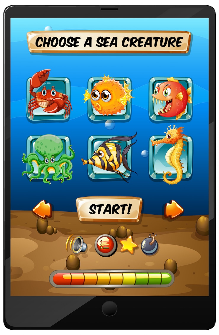 Free Vector undersea game display on tablet screen