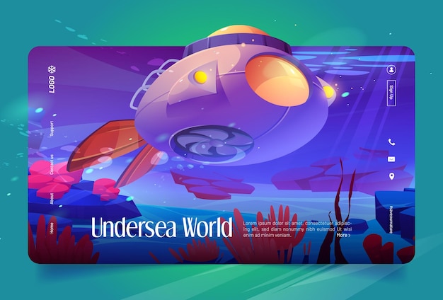 Знамя подводного мира с подводной лодкой под водой