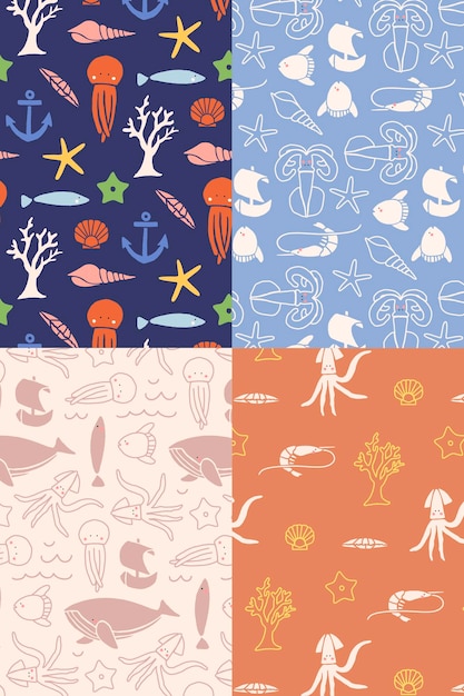 Underwater animals seamless pattern collection vector