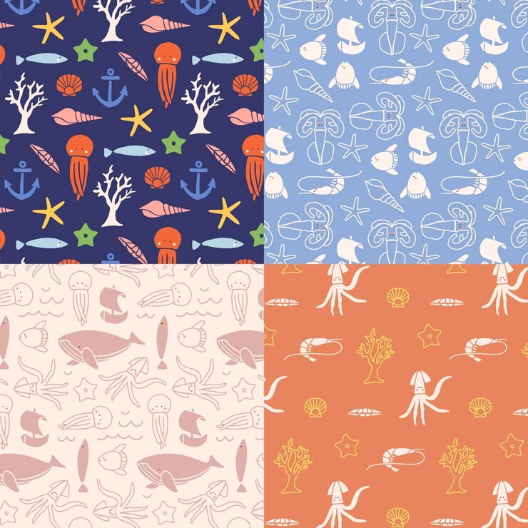 Free Vector underwater animals seamless pattern set vector