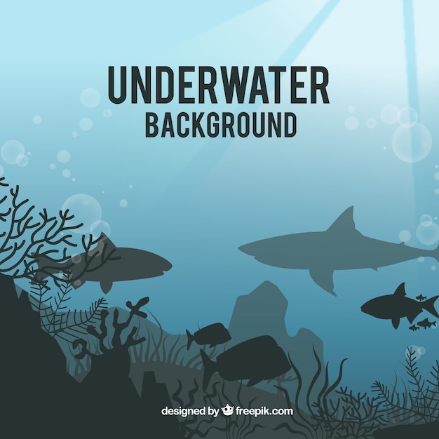 Free vector underwater background with caricatures of aquatic animals