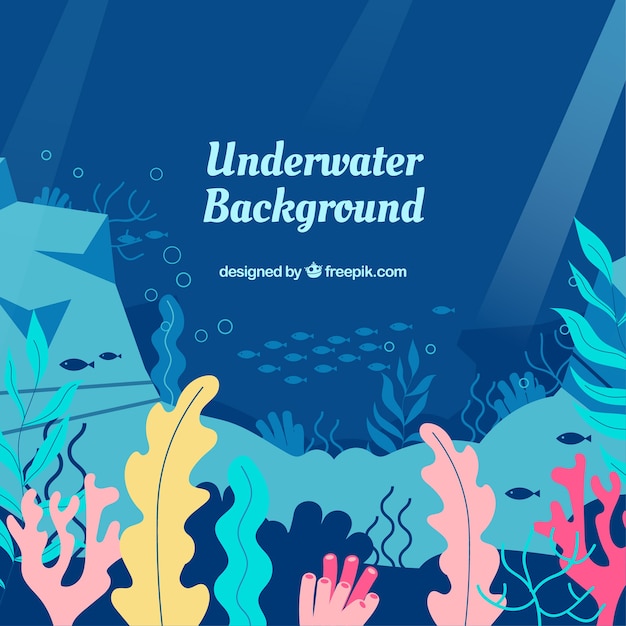 Free vector underwater background with different marine species