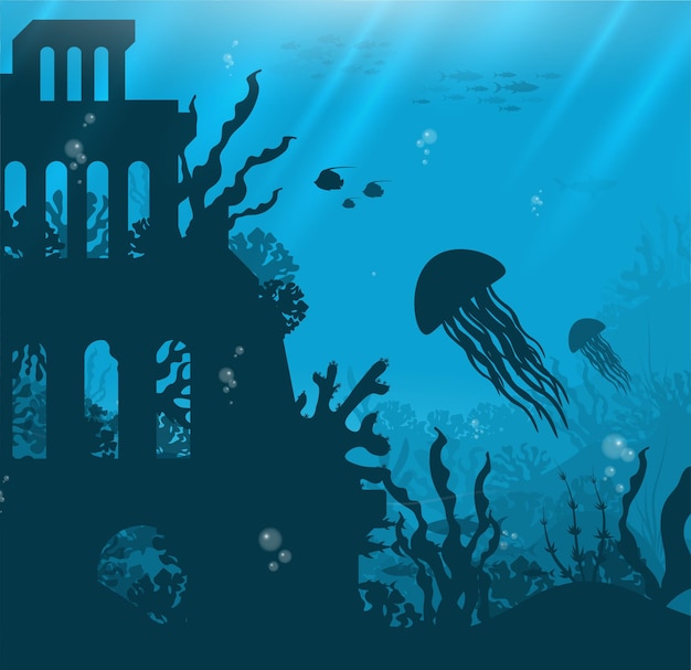 Underwater background with various sea views underwater scene cute sea fishes ocean underwater