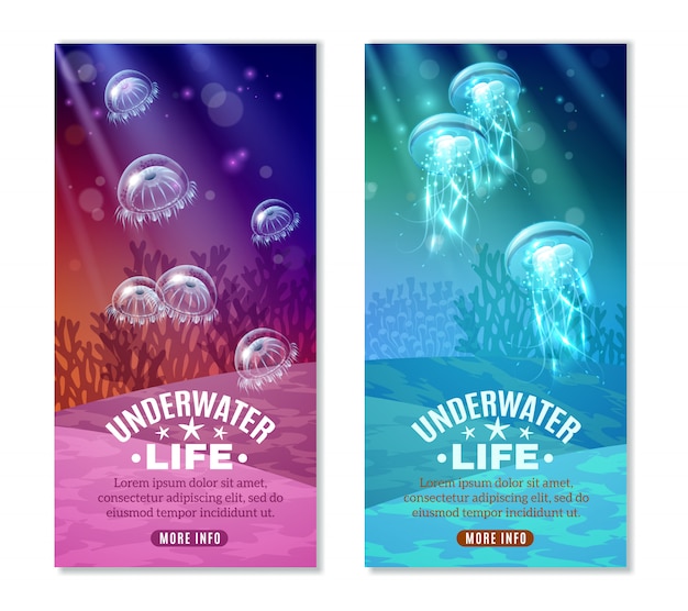 Free vector underwater colorful banners set