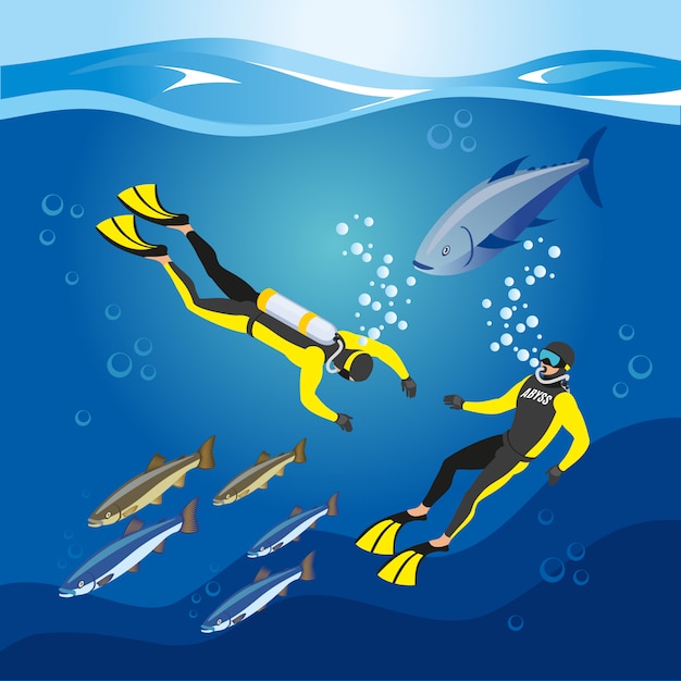 Underwater depths research composition