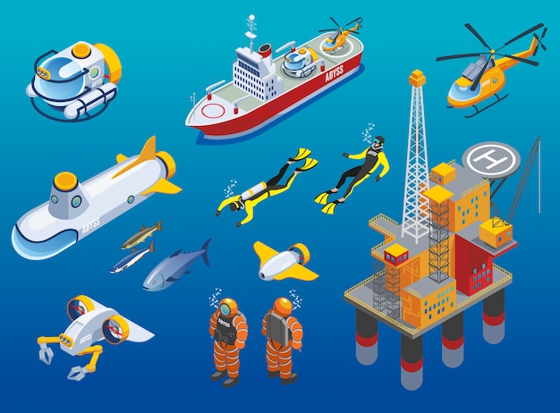 Free vector underwater depths research isometric icons